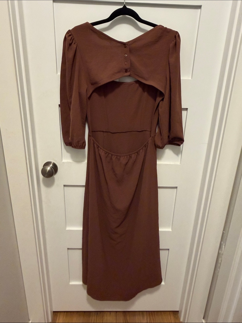 stradivarius Rust-Brown Square Neck Long Sleeve Midi Dress - Picture 5 of 5